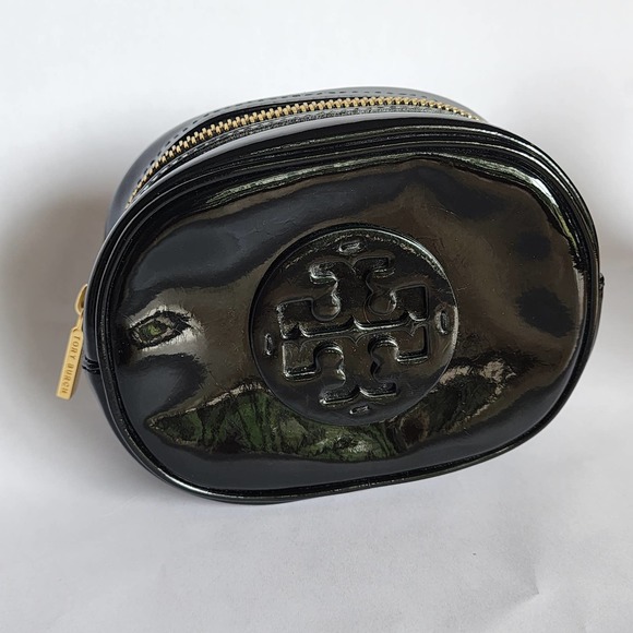 Tory Burch Handbags - Tory Burch Small Patent Faux Leather Black Bag Pouch Makeup Cosmetic Case